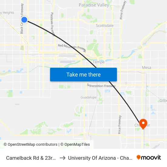 Camelback Rd & 23rd Av to University Of Arizona - Chandler map