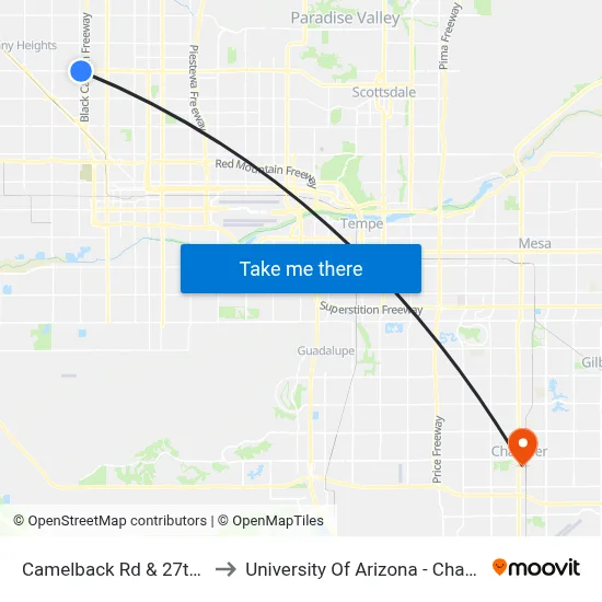 Camelback Rd & 27th Av to University Of Arizona - Chandler map
