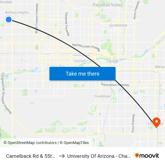 Camelback Rd & 55th Av to University Of Arizona - Chandler map