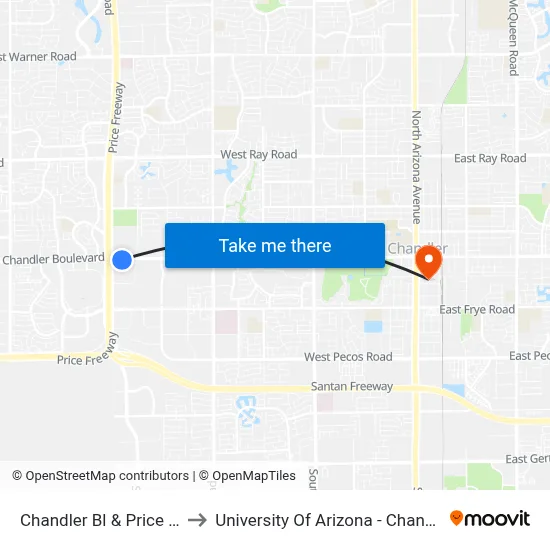 Chandler Bl & Price Rd to University Of Arizona - Chandler map