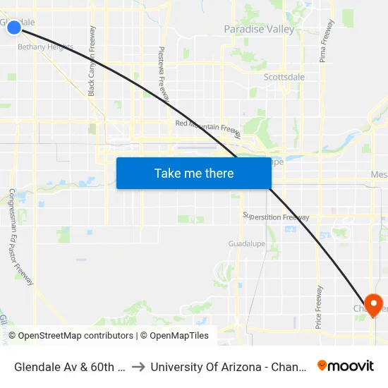 Glendale Av & 60th Av to University Of Arizona - Chandler map