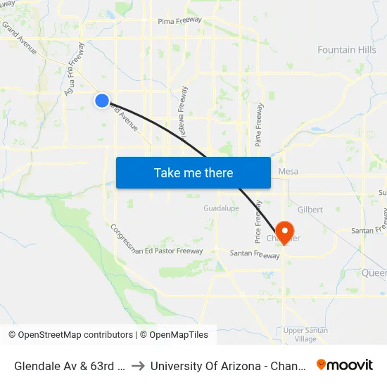 Glendale Av & 63rd Av to University Of Arizona - Chandler map