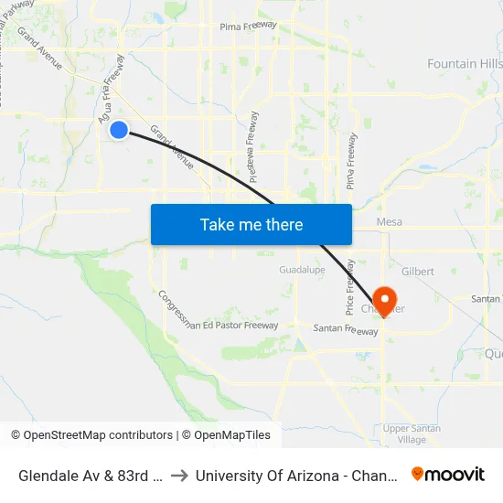 Glendale Av & 83rd Av to University Of Arizona - Chandler map