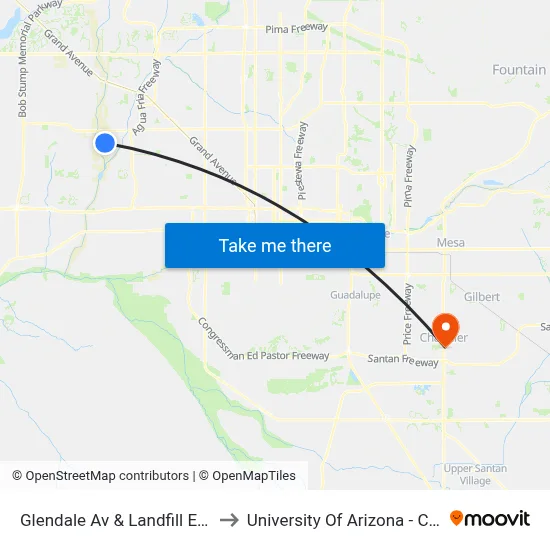 Glendale Av & Landfill Entrance to University Of Arizona - Chandler map
