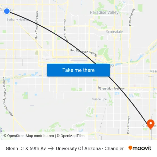 Glenn Dr & 59th Av to University Of Arizona - Chandler map