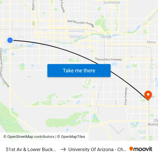 51st Av & Lower Buckeye Rd to University Of Arizona - Chandler map
