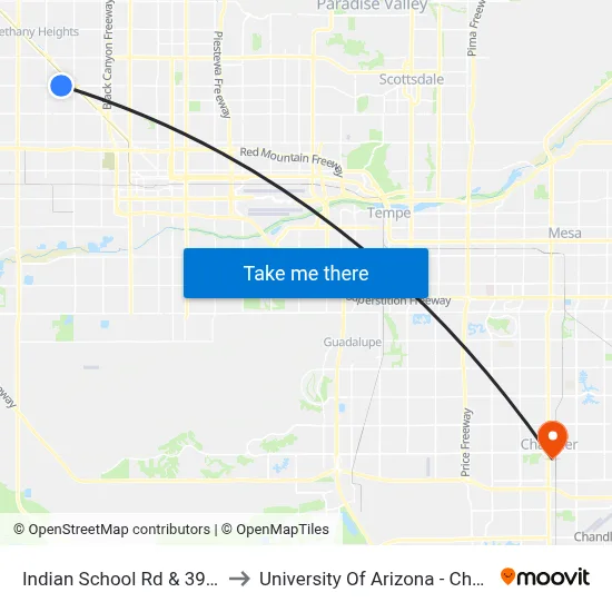 Indian School Rd & 39th Av to University Of Arizona - Chandler map