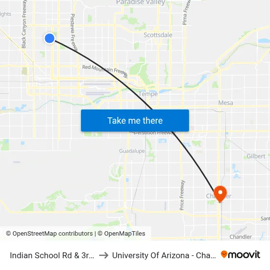 Indian School Rd & 3rd Av to University Of Arizona - Chandler map