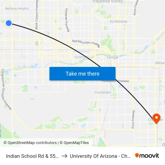 Indian School Rd & 55th Av to University Of Arizona - Chandler map