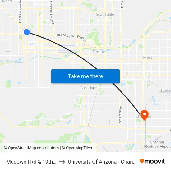 Mcdowell Rd & 19th Av to University Of Arizona - Chandler map