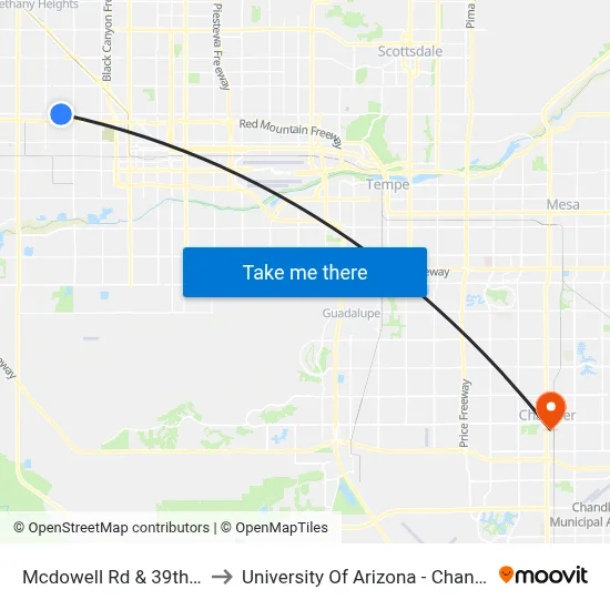 Mcdowell Rd & 39th Av to University Of Arizona - Chandler map