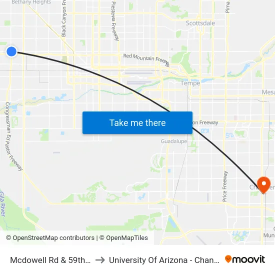 Mcdowell Rd & 59th Av to University Of Arizona - Chandler map