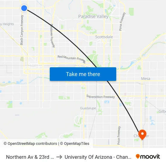 Northern Av & 23rd Av to University Of Arizona - Chandler map