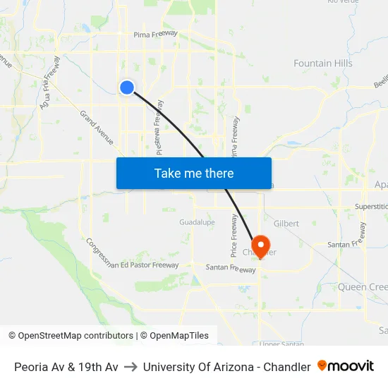 Peoria Av & 19th Av to University Of Arizona - Chandler map