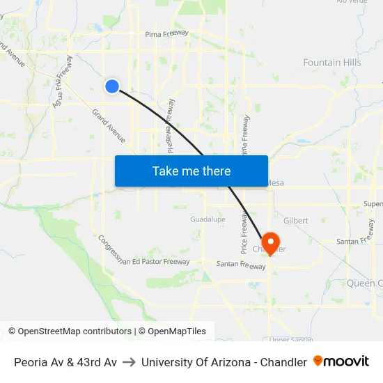 Peoria Av & 43rd Av to University Of Arizona - Chandler map