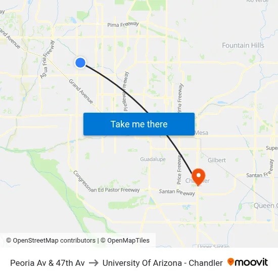 Peoria Av & 47th Av to University Of Arizona - Chandler map