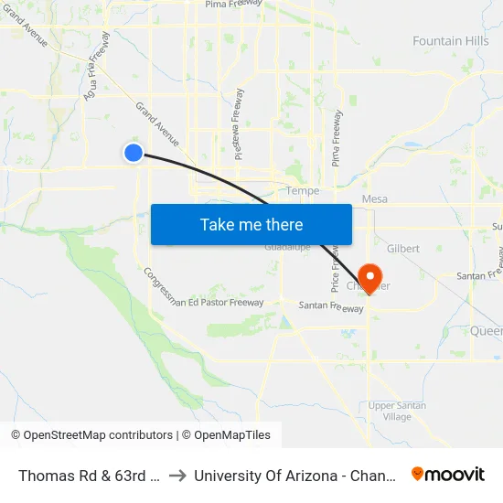 Thomas Rd & 63rd Av to University Of Arizona - Chandler map