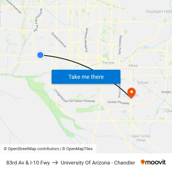 83rd Av & I-10 Fwy to University Of Arizona - Chandler map
