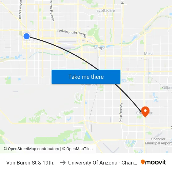 Van Buren St & 19th Av to University Of Arizona - Chandler map