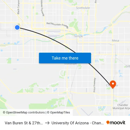 Van Buren St & 27th Av to University Of Arizona - Chandler map