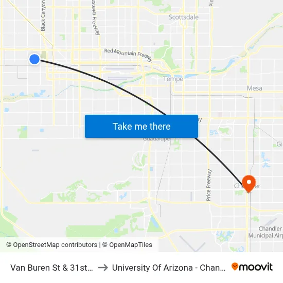 Van Buren St & 31st Av to University Of Arizona - Chandler map