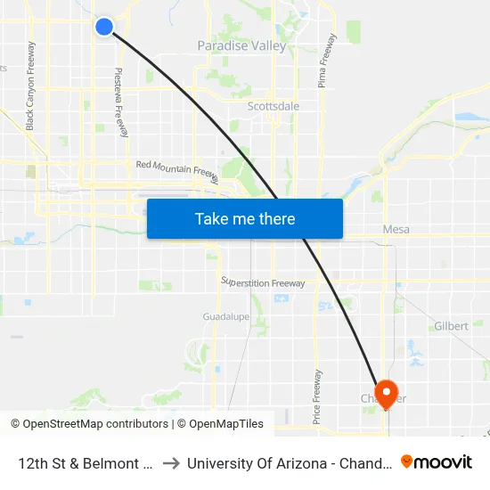 12th St & Belmont Av to University Of Arizona - Chandler map