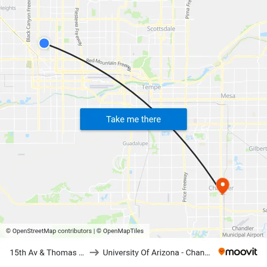 15th Av & Thomas Rd to University Of Arizona - Chandler map