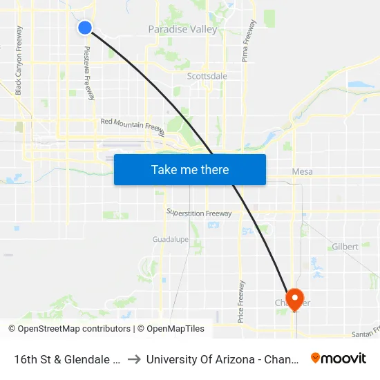 16th St & Glendale Av to University Of Arizona - Chandler map