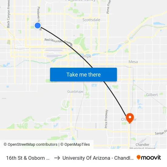 16th St & Osborn Rd to University Of Arizona - Chandler map
