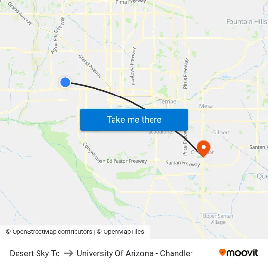 Desert Sky Tc to University Of Arizona - Chandler map