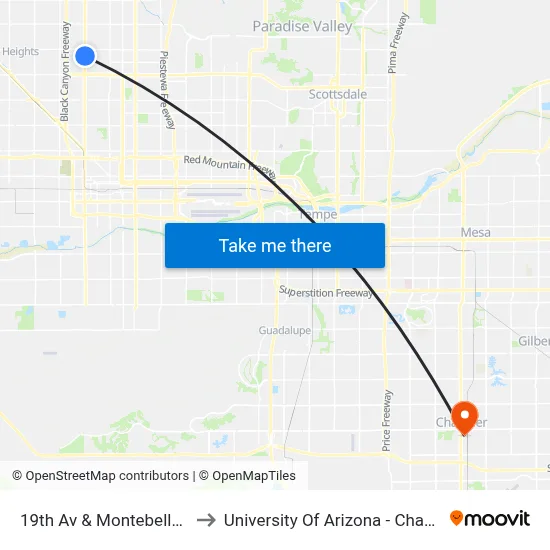 19th Av & Montebello Av to University Of Arizona - Chandler map