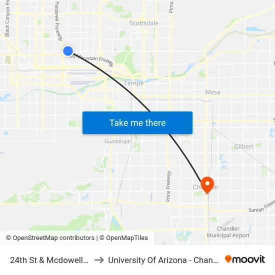 24th St & Mcdowell Rd to University Of Arizona - Chandler map