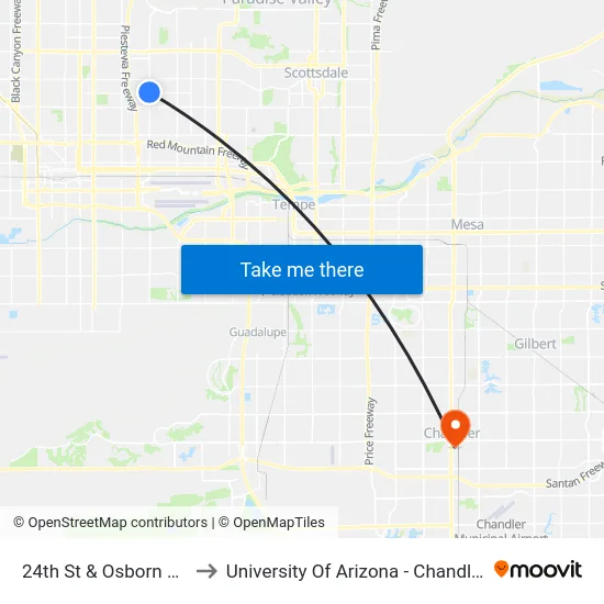 24th St & Osborn Rd to University Of Arizona - Chandler map