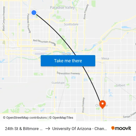 24th St & Biltmore Cir to University Of Arizona - Chandler map