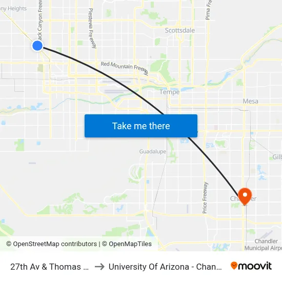 27th Av & Thomas Rd to University Of Arizona - Chandler map