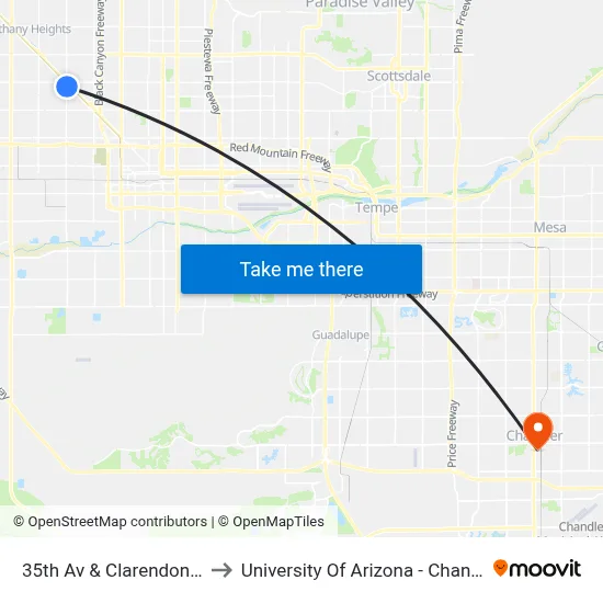 35th Av & Clarendon Av to University Of Arizona - Chandler map