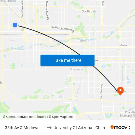 35th Av & Mcdowell Rd to University Of Arizona - Chandler map