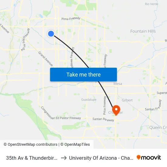 35th Av & Thunderbird Rd to University Of Arizona - Chandler map