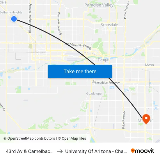 43rd Av & Camelback Rd to University Of Arizona - Chandler map