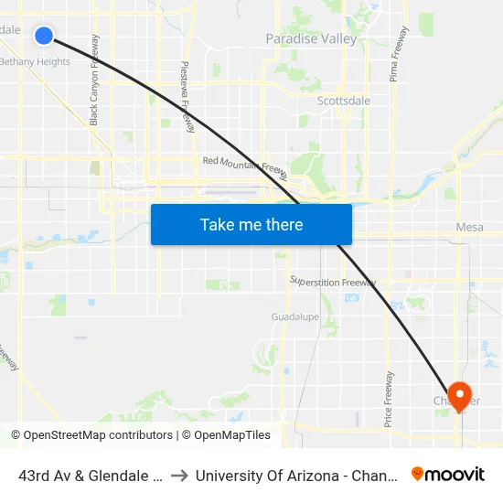 43rd Av & Glendale Av to University Of Arizona - Chandler map