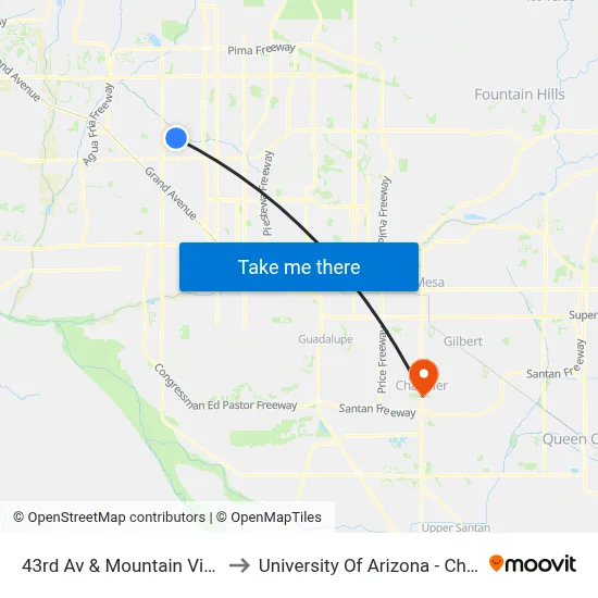 43rd Av & Mountain View Rd to University Of Arizona - Chandler map