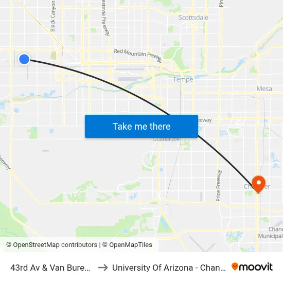 43rd Av & Van Buren St to University Of Arizona - Chandler map