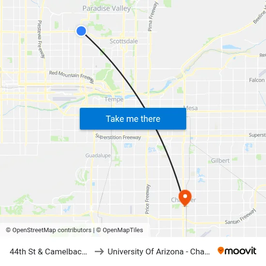 44th St & Camelback Rd to University Of Arizona - Chandler map