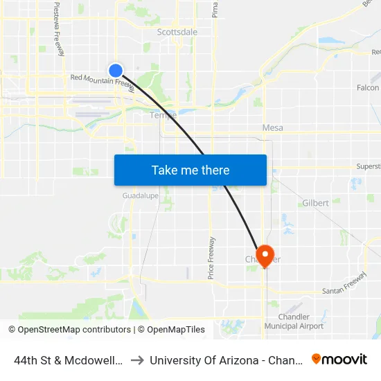 44th St & Mcdowell Rd to University Of Arizona - Chandler map