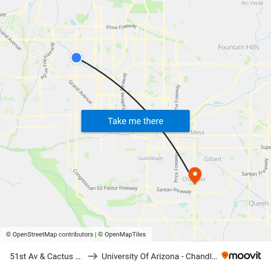 51st Av & Cactus Rd to University Of Arizona - Chandler map