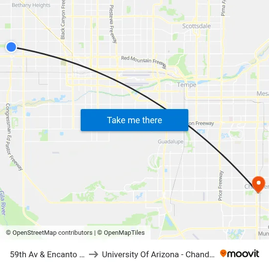 59th Av & Encanto Bl to University Of Arizona - Chandler map