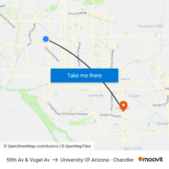 59th Av & Vogel Av to University Of Arizona - Chandler map