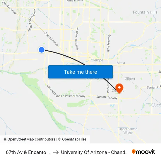 67th Av & Encanto Bl to University Of Arizona - Chandler map