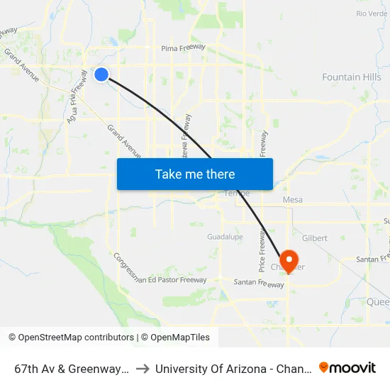 67th Av & Greenway Rd to University Of Arizona - Chandler map