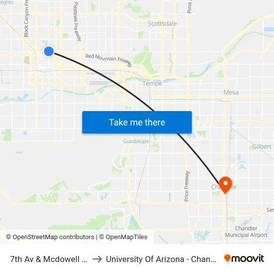 7th Av & Mcdowell Rd to University Of Arizona - Chandler map